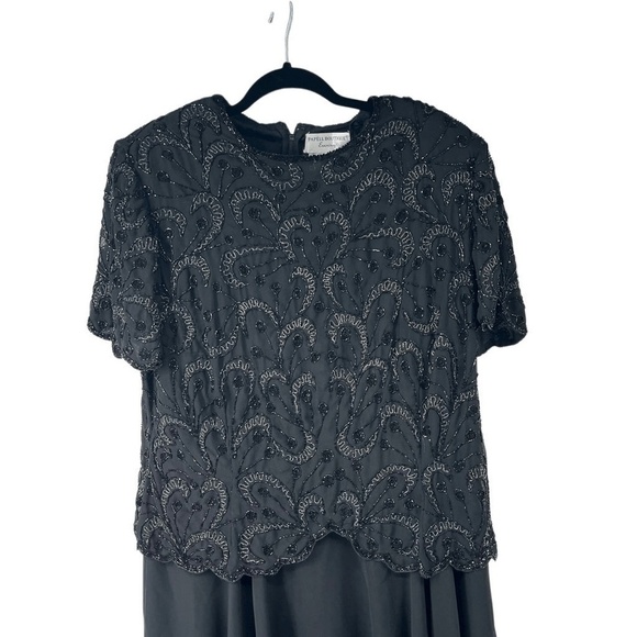 Papell Evening Black Heavily Beaded Top Formal Dress - Picture 2 of 10